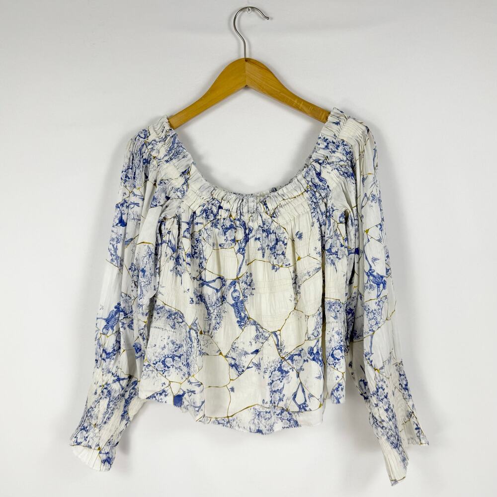 All Saints Women’s Lara Off The Shoulder Smocked Top Size 8 White Linen Silk - Picture 8 of 13
